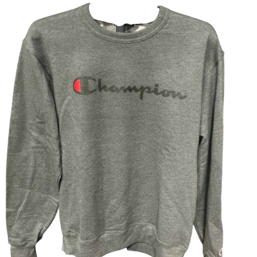 Champion Gray Crewneck Sweatshirt Men's Long Sleeve Logo Pullover Medium